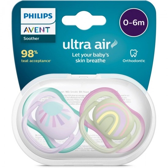 پستانک اونت شبرنگ 0-6 ماه Philips Avent Ultra Air طرح رنگین کمان