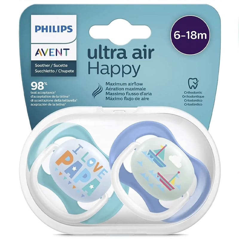 پستانک اونت 18-6 ماه Philips Avent Ultra Air طرح کشتی و لاو پاپا